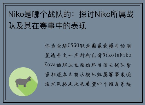 Niko是哪个战队的：探讨Niko所属战队及其在赛事中的表现