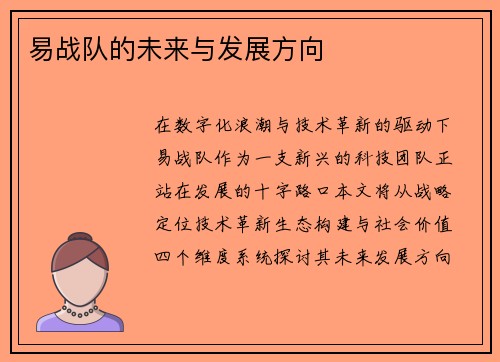 易战队的未来与发展方向